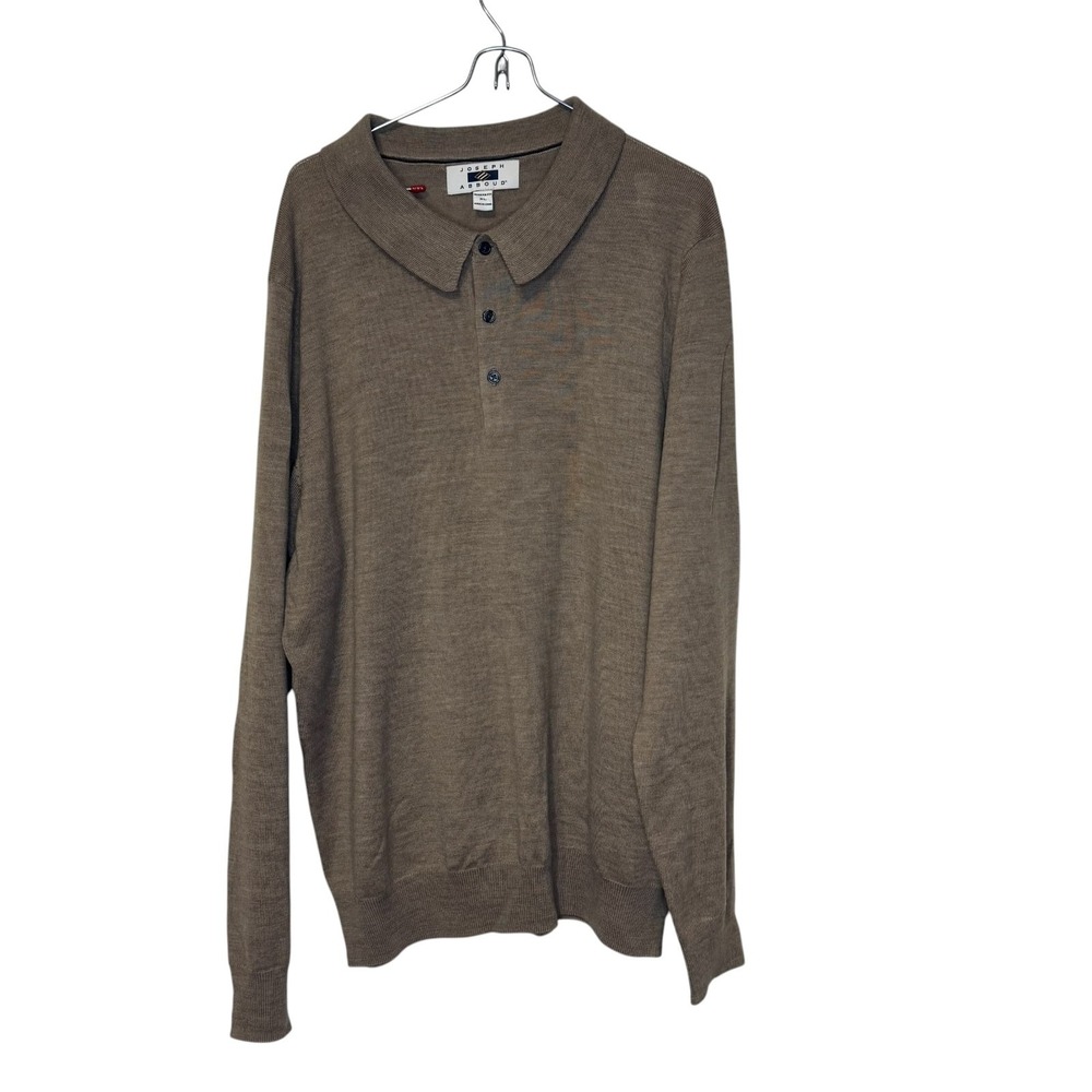 Joseph Abboud Men's Polo Sweater 100% Merino Wool Ribbed Pullover Preppy Tan XL